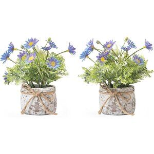 Fake Plants Blue Small with 2 Pack The Sunflower for Bathroom Shelf Decor